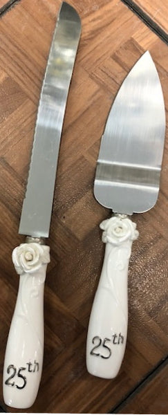 25th Anniversary Porcelain cake knife and server set