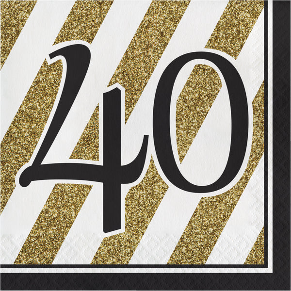 40th Birthday Black & Gold Luncheon Napkins 12 count