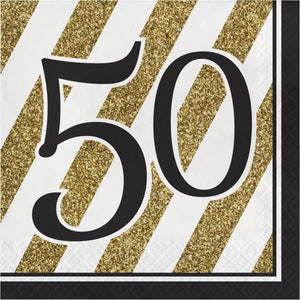 50th Birthday Black & Gold Luncheon Napkins 12CT