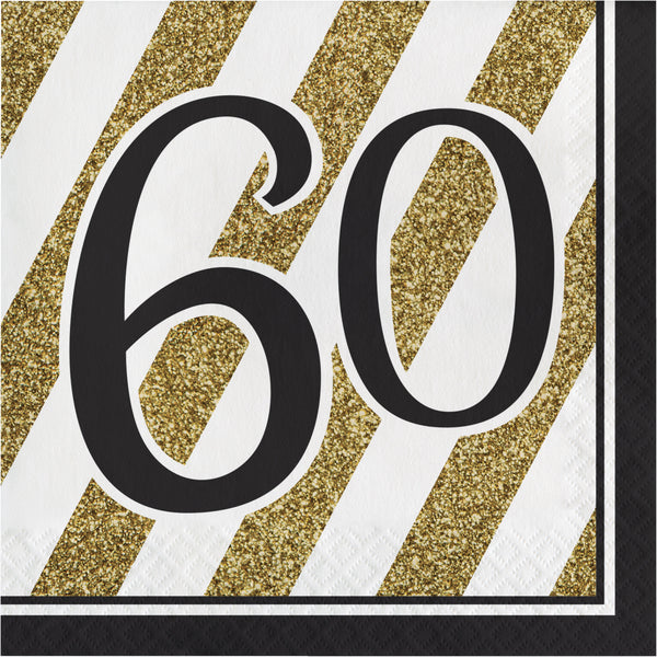 60th Birthday Black & Gold Luncheon Napkins 12 count