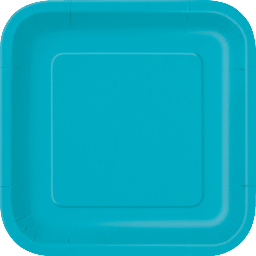 Caribbean Teal Square Paper Dinner Plates