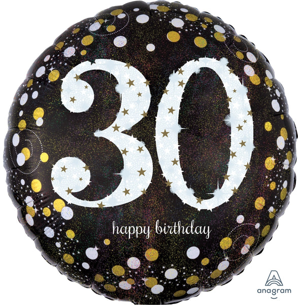 Sparkling birthday 30 holographic 18 inch foil balloon