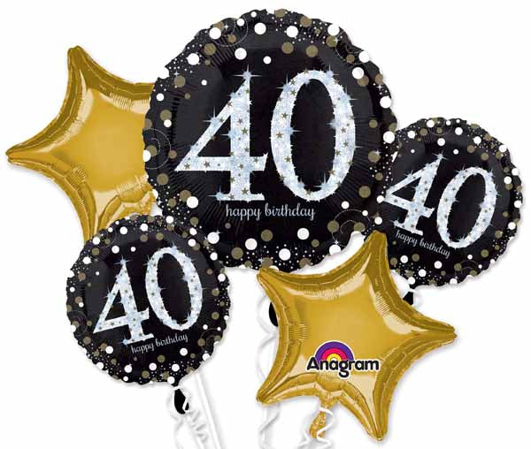 40th Holographic Helium foil balloon bouquet