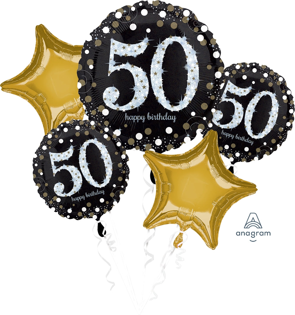 50th holographic foil balloon bouquet