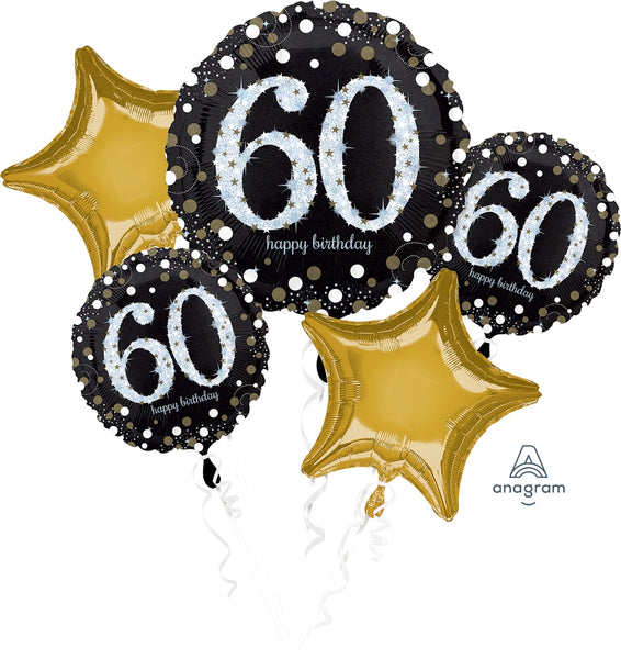 60th sparkling birthday foil balloon bouquet