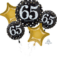 65th Birthday holographic foil balloon bouquet
