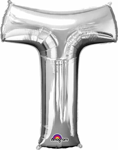 silver foil letter T balloon 34 inch
