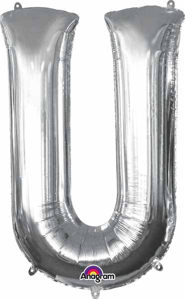 silver foil letter U balloon 34 inch