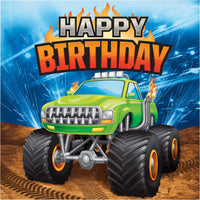 Monster Truck Rally birthday luncheon napkins. 16 in a package.