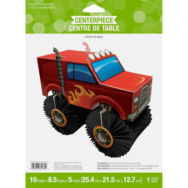 Red Flaming Monster Truck Centerpiece For Birthdays And Events. 1 per package.