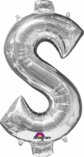 silver $ sign foil balloon 34 inch