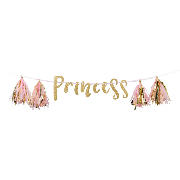 Shimmering pink princess Banner with tassels. 5 feet long.