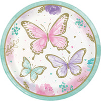 Shimmering Butterfly 9" paper dinner plates. 8 in a package