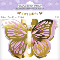 Happy Birthday Shimmering Butterfly Shaped Ribbon Banner

