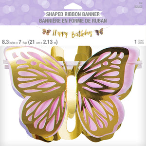 Happy Birthday Shimmering Butterfly Shaped Ribbon Banner