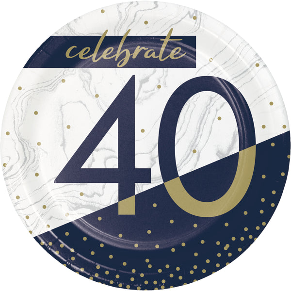 40th Birthday Navy & Gold Dessert Plates 7