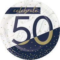50th Birthday Navy & Gold Dessert Plates 7" plates 8 per package