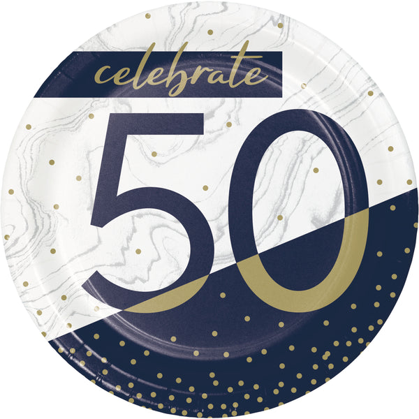 50th Birthday Navy & Gold Dessert Plates 7