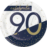 90th Birthday Navy & Gold Dessert Plates 7" plates 8 per package