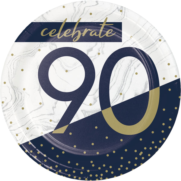 90th Birthday Navy & Gold Dessert Plates 7