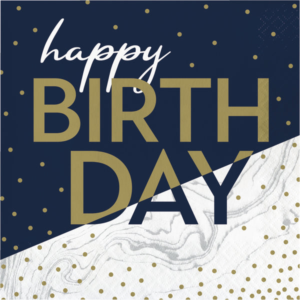 Navy & Gold Happy Birthday Luncheon Napkins 16 per package
