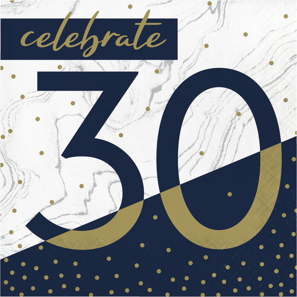 30th Birthday Navy & Gold Luncheon Napkins 16 per package