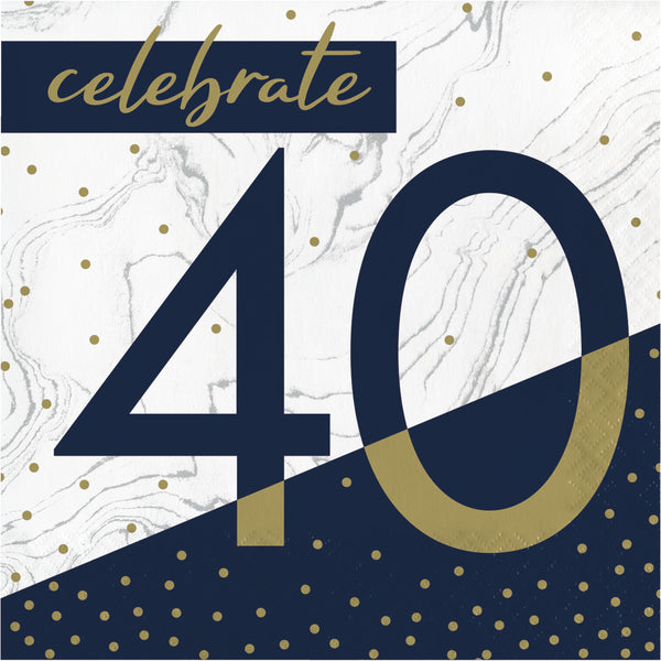 40th Birthday Navy & Gold Luncheon Napkins 16 per package