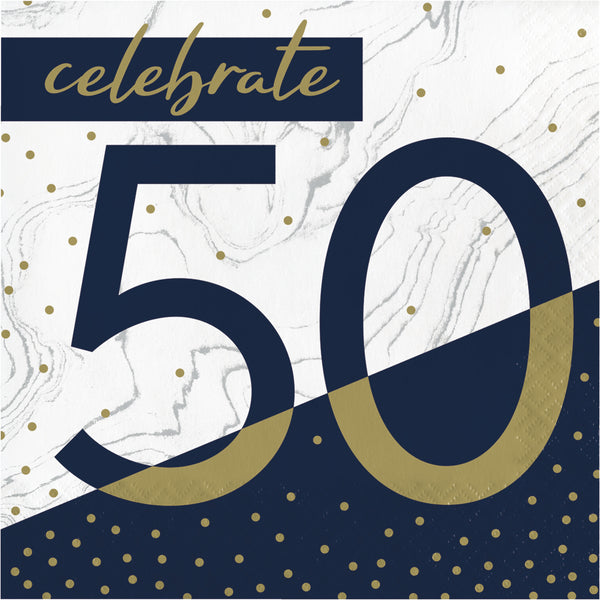 50th Birthday Navy & Gold Luncheon Napkins 16 per package