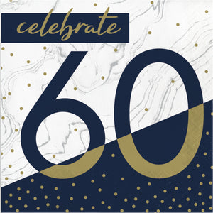 60th Birthday Navy & Gold Luncheon Napkins 16CT
