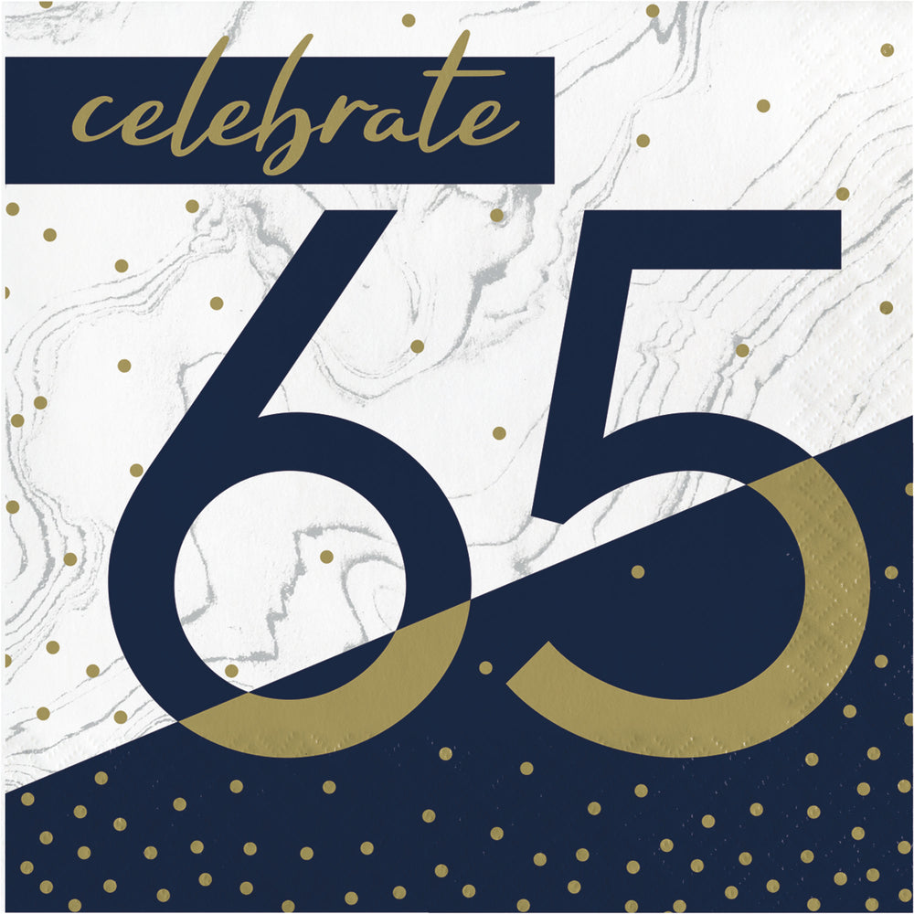 65th Birthday Navy & Gold Luncheon Napkins 16 per package