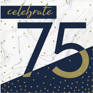 75th Birthday Navy & Gold Luncheon Napkins 16 per package