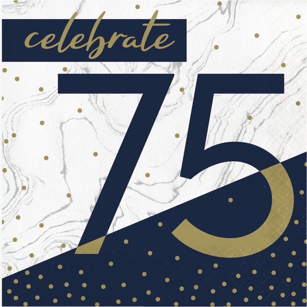 75th Birthday Navy & Gold Luncheon Napkins 16 per package