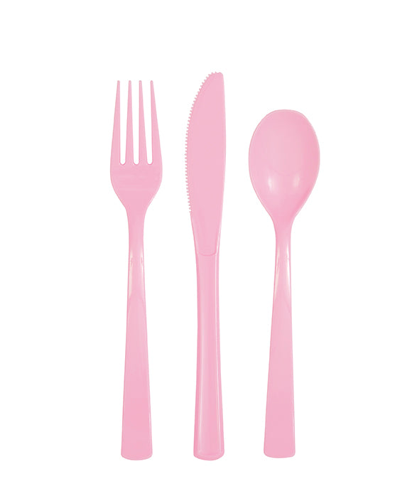 pink assorted plastic cutlery