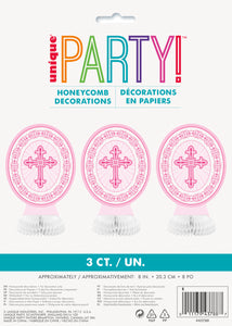 honeycomb centrepiece with pink radiant cross, 3 count