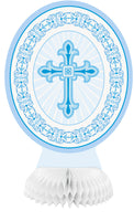 honeycomb centrepiece with blue radiant cross, out of package
