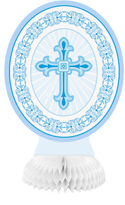 honeycomb centrepiece with blue radiant cross, out of package