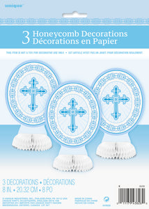 honeycomb centrepiece with blue radiant cross, 3 count