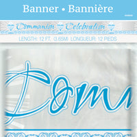 blue radiant cross communion celebration banner, packaged