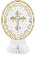 honeycomb centrepiece with gold/silver  radiant cross, out of package
