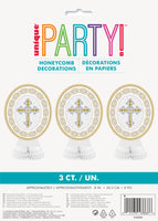 honeycomb centrepiece with gold/silver radiant cross, 3 count
