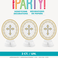 honeycomb centrepiece with gold/silver radiant cross, 3 count