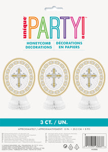 honeycomb centrepiece with gold/silver radiant cross, 3 count