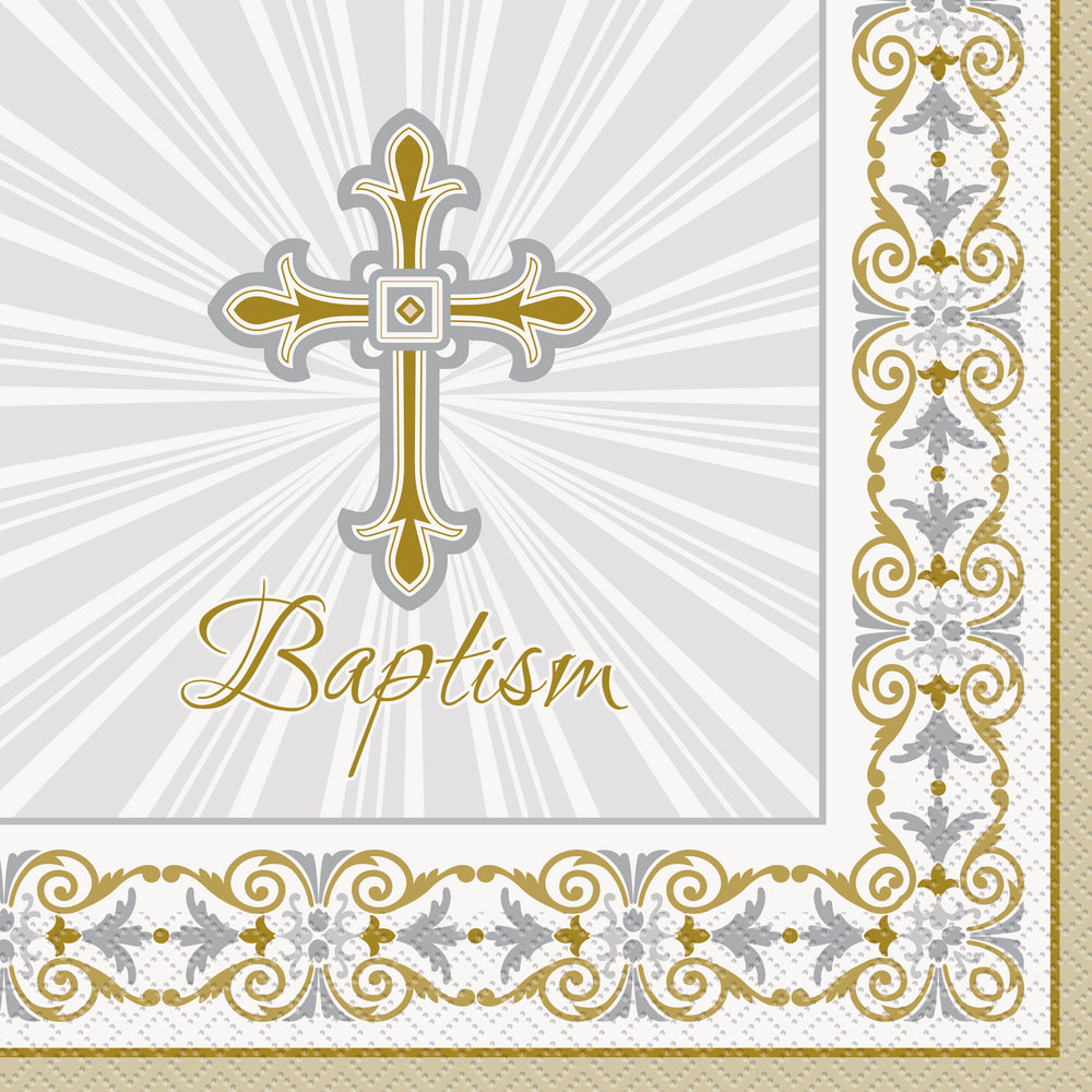 Gold/silver radiant cross baptism luncheon napkins