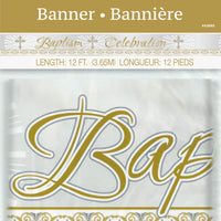 gold/silver radiant cross baptism celebration banner, packaged