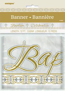 gold/silver radiant cross baptism celebration banner, packaged