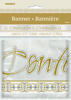 gold/silver radiant cross confirmation celebration banner, packaged
