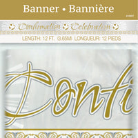 gold/silver radiant cross confirmation celebration banner, packaged