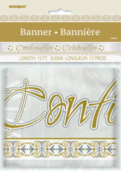 gold/silver radiant cross confirmation celebration banner, packaged