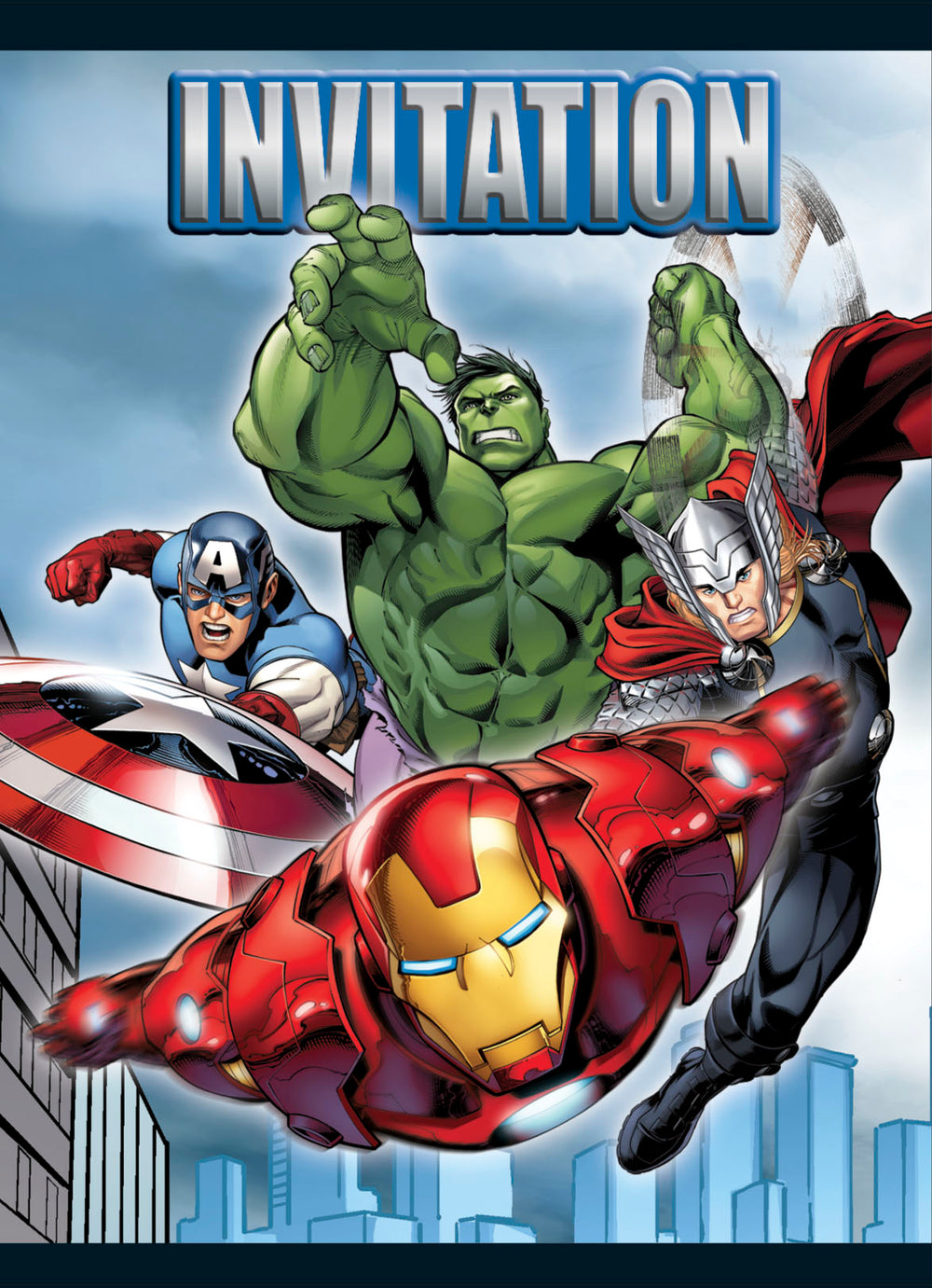 Avengers invitations 8 count featuring thor, iron man, captain america and the hulk
