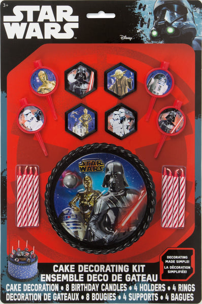 star wars decorating kit, Includes a cake decoration, 8 candles, 4 holders and 4 rings. 